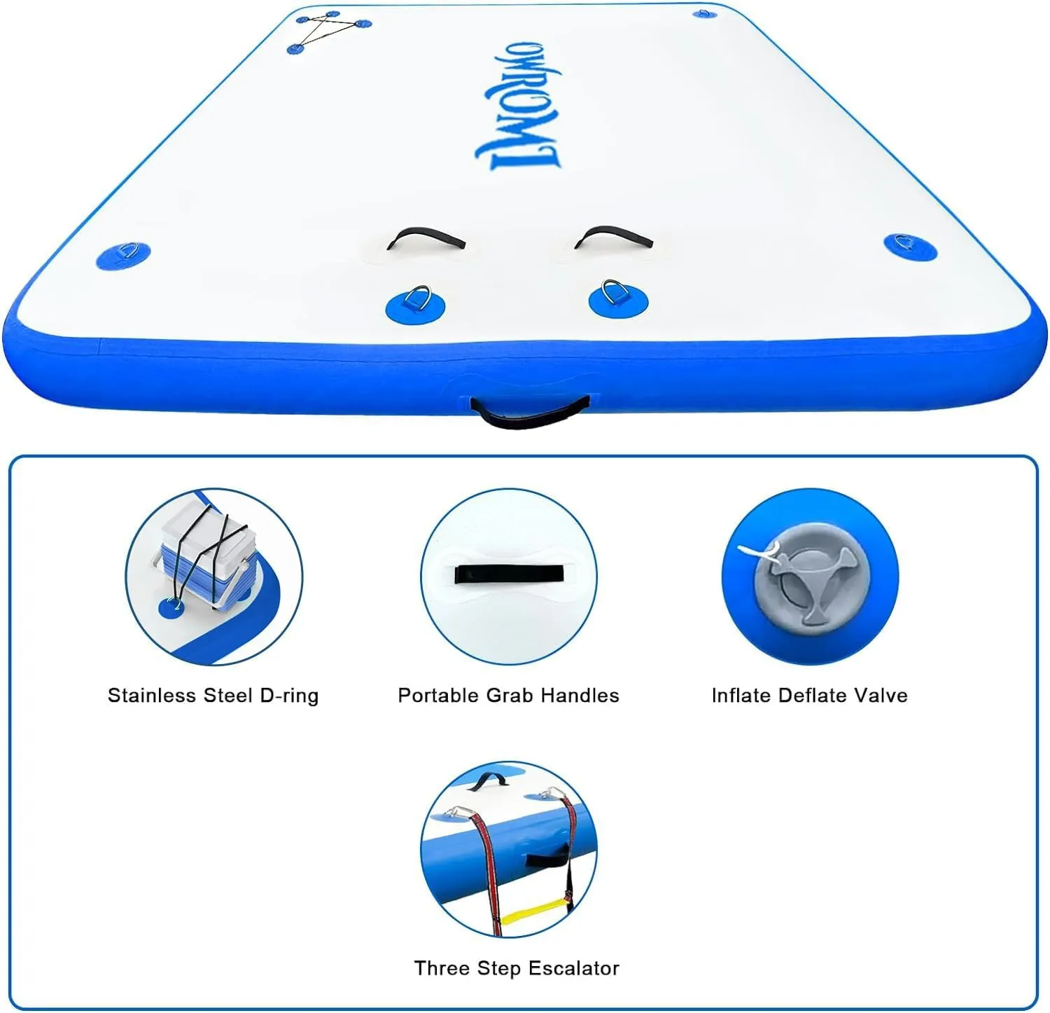 Inflatable Floating Dock Air Platform, 6/8/10ft Air Dock Platform Floating Island Raft, Enlarged Non-Slip Surface Water Floating Dock Mat, 6in Thick Water Platform Swim Dock Mat for Pool Beach Ocean