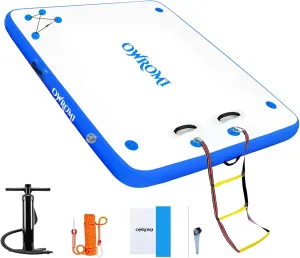 Inflatable Floating Dock Air Platform, 6/8/10ft Air Dock Platform Floating Island Raft, Enlarged Non-Slip Surface Water Floating Dock Mat, 6in Thick Water Platform Swim Dock Mat for Pool Beach Ocean