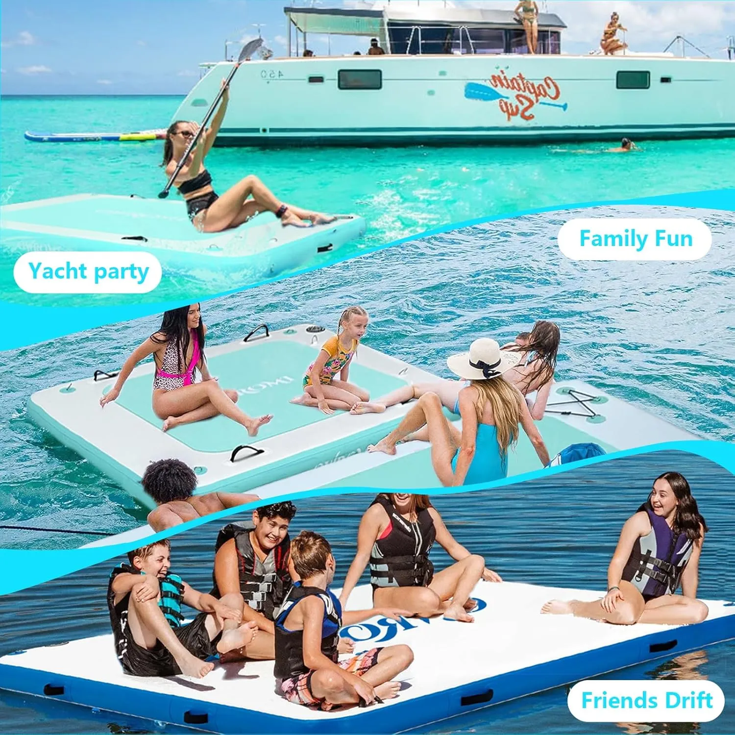 Inflatable Floating Dock Air Platform, 6/8/10ft Air Dock Platform Floating Island Raft, Enlarged Non-Slip Surface Water Floating Dock Mat, 6in Thick Water Platform Swim Dock Mat for Pool Beach Ocean