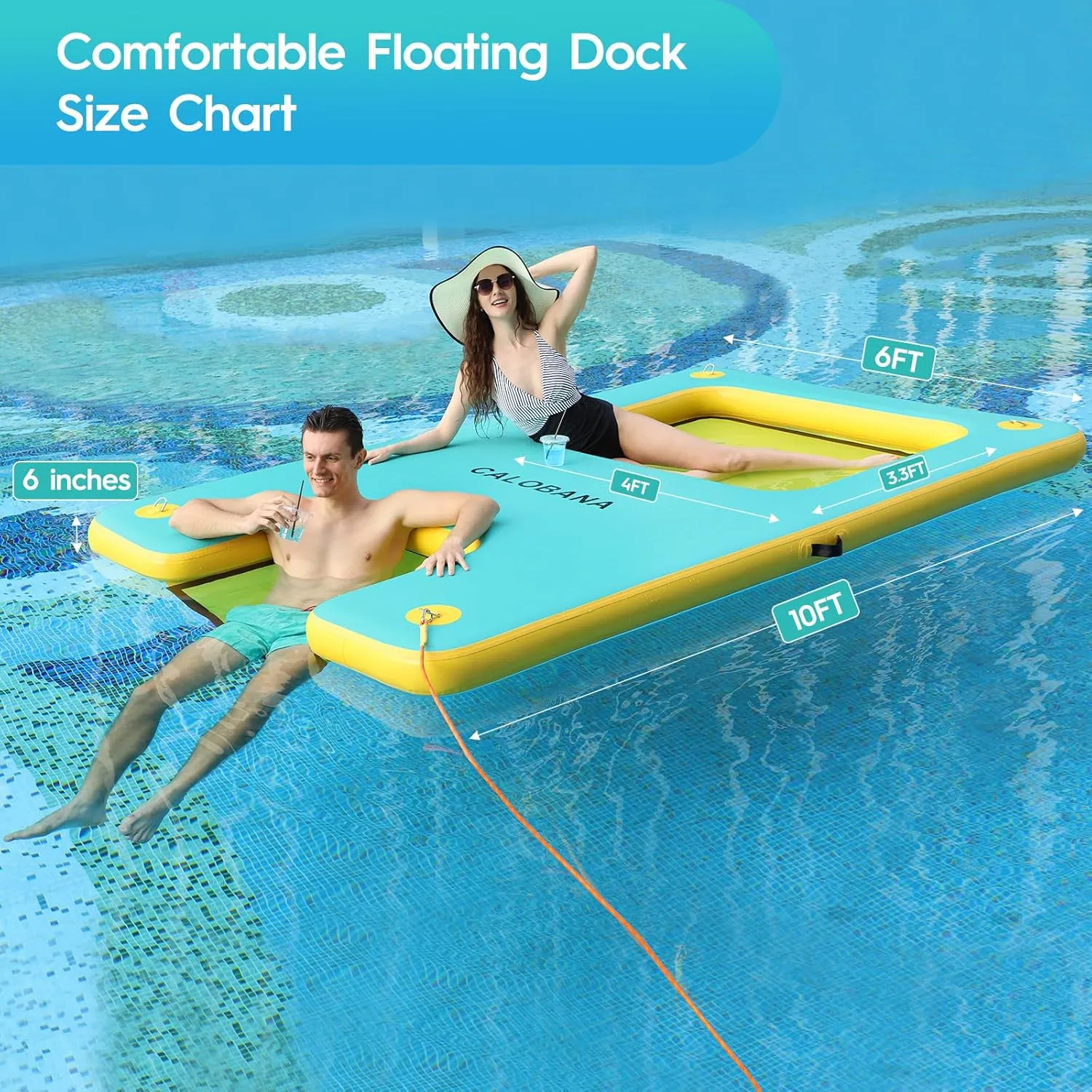 Inflatable Floating Dock with Mesh, Lake Floats with Boat Ramp Tanning Pool Lounger Water Hammock for Family Party Pool Sea River Dock Boat