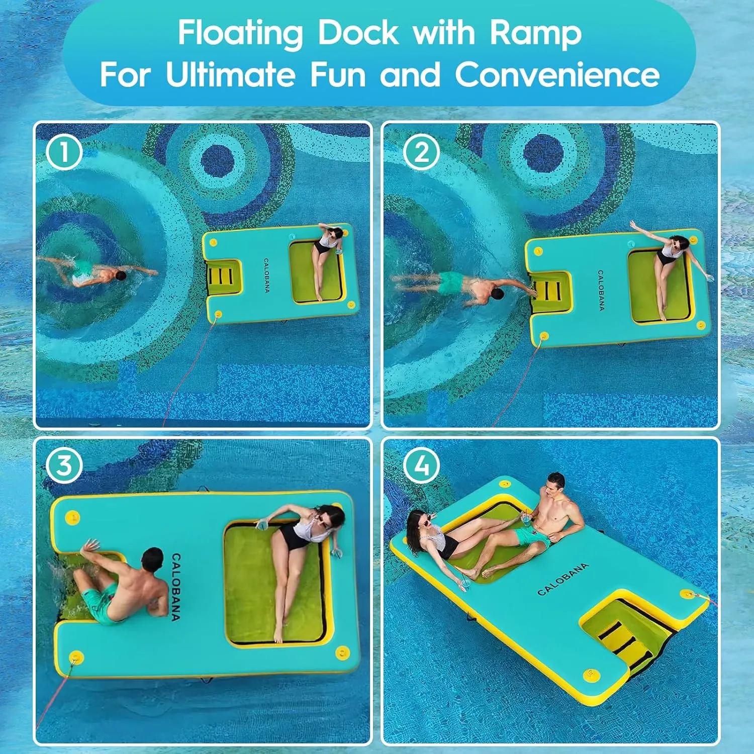 Inflatable Floating Dock with Mesh, Lake Floats with Boat Ramp Tanning Pool Lounger Water Hammock for Family Party Pool Sea River Dock Boat