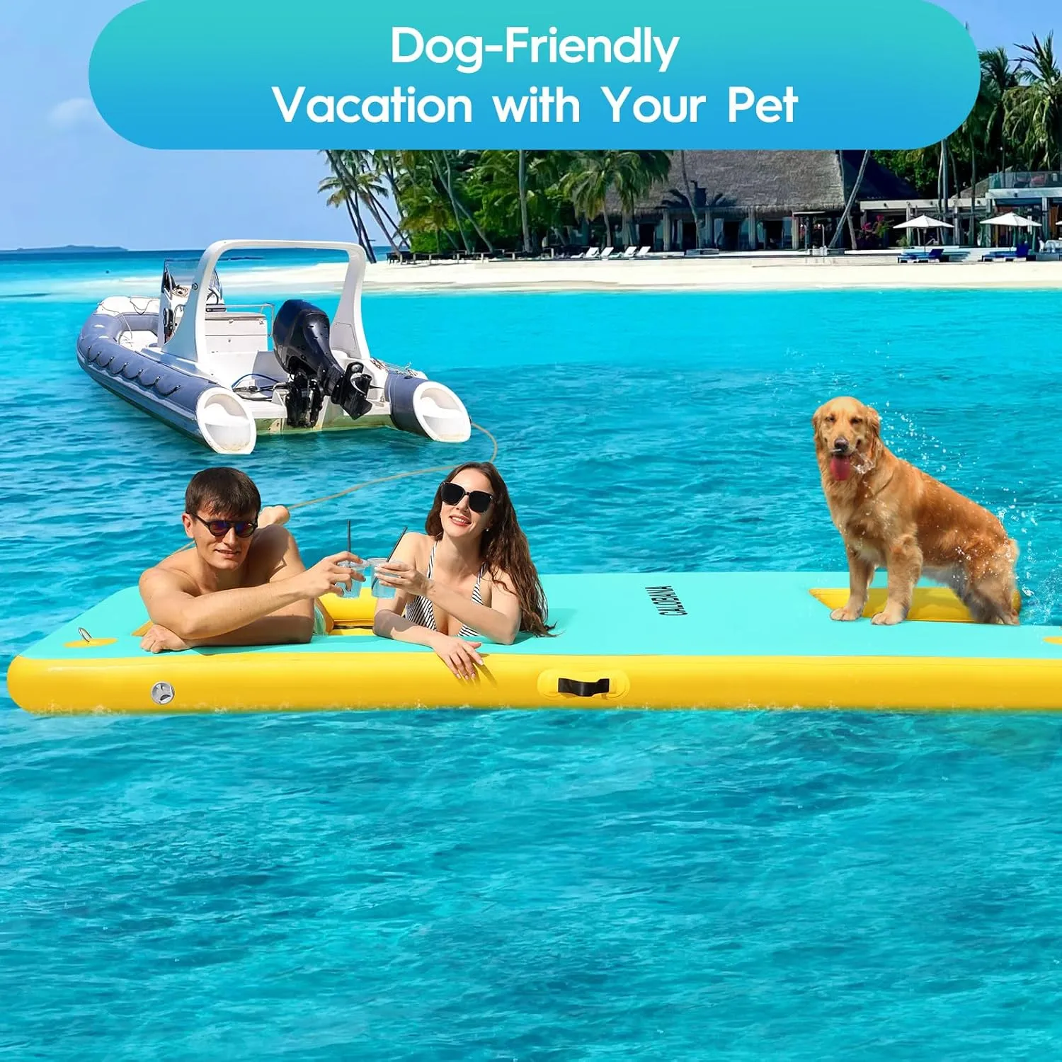 Inflatable Floating Dock with Mesh, Lake Floats with Boat Ramp Tanning Pool Lounger Water Hammock for Family Party Pool Sea River Dock Boat