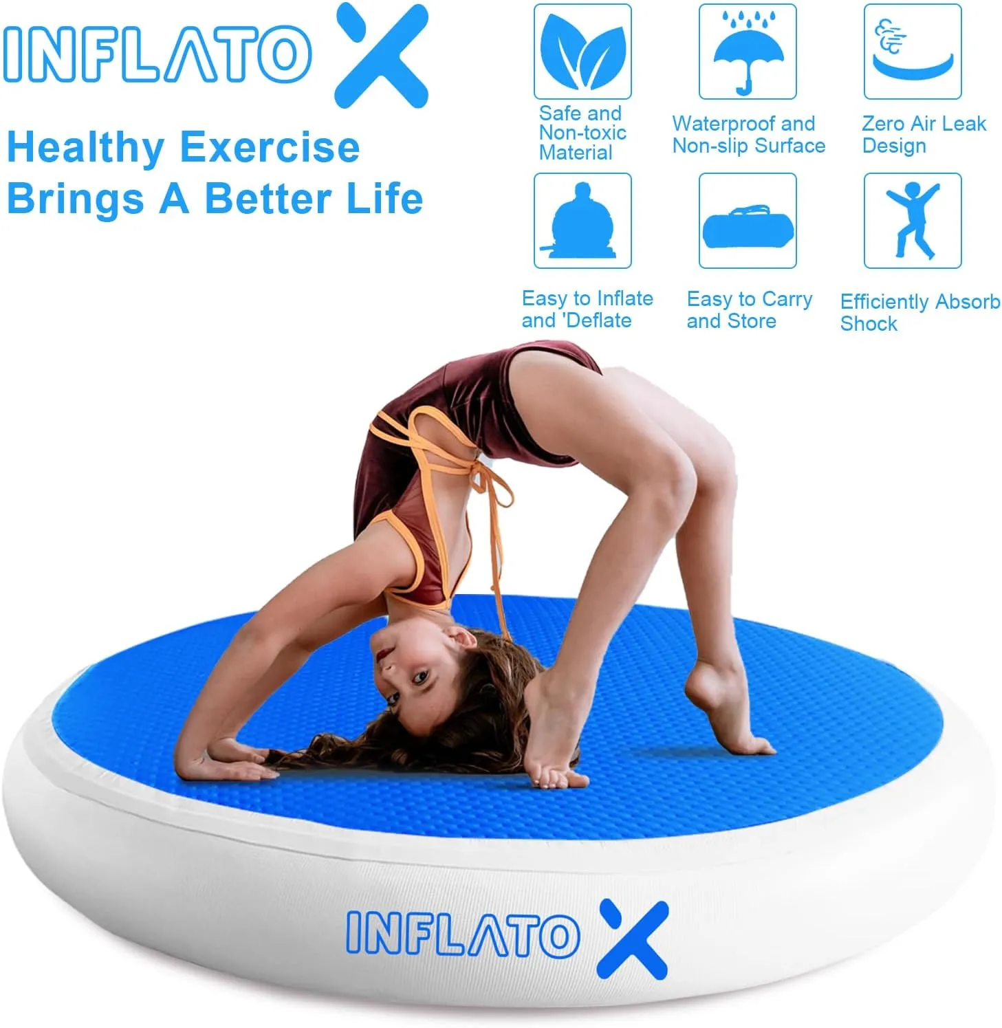Inflatable Gymnastics Air Barrel Roller & Tumbling Mat with Pump - Air Spot Portable Training Equipment for Yoga, Backhandspring, Cheerleading Home, Gym Use