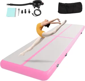 Inflatable Gymnastics Air Mat,10ft 4 inches Thickness Air Tumbling Track Mat with Electric Air Pump for Home Use/Cheerleading/Yoga/Water,Pink & Green