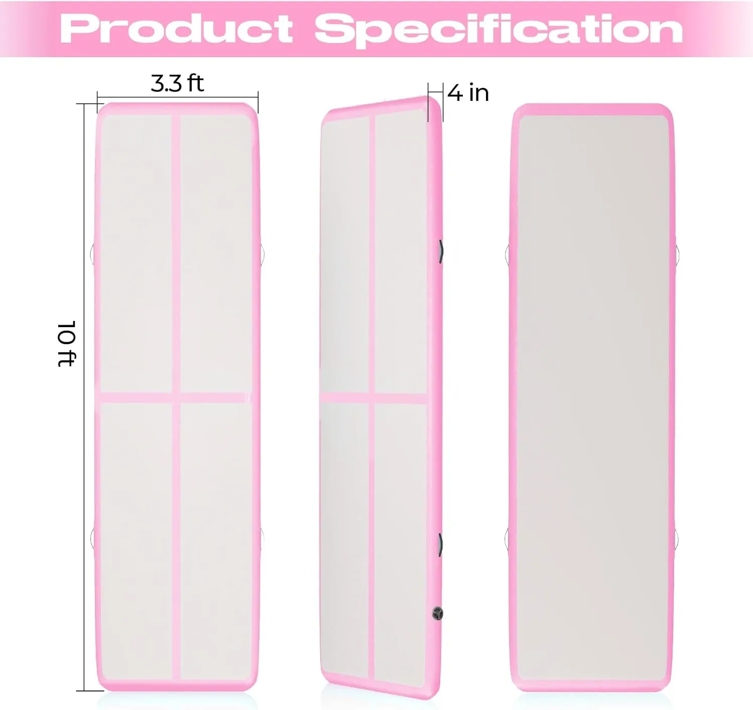 Inflatable Gymnastics Air Mat,10ft 4 inches Thickness Air Tumbling Track Mat with Electric Air Pump for Home Use/Cheerleading/Yoga/Water,Pink & Green