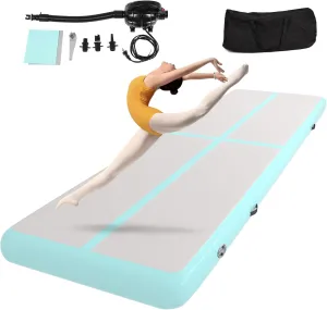 Inflatable Gymnastics Air Mat,10ft 4 inches Thickness Air Tumbling Track Mat with Electric Air Pump for Home Use/Cheerleading/Yoga/Water,Pink & Green