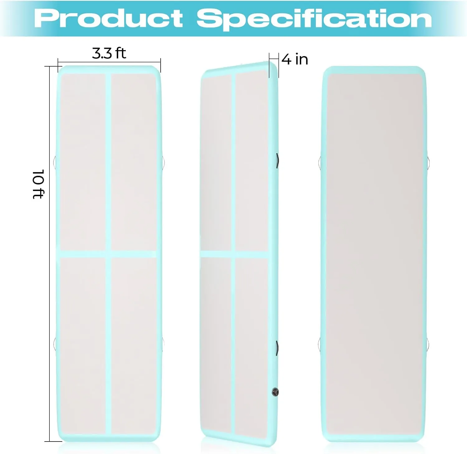 Inflatable Gymnastics Air Mat,10ft 4 inches Thickness Air Tumbling Track Mat with Electric Air Pump for Home Use/Cheerleading/Yoga/Water,Pink & Green