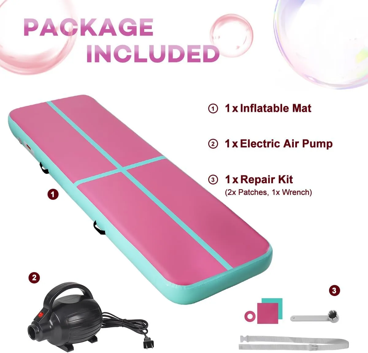 Inflatable Gymnastics Air Tumbling Track Mat 6ft 10ft 13ft 16ft 20ft, Air Tumble Track Mat with Electric Air Pump for Kids Adults Home Outdoor Training Cheerleader Yoga Water Park