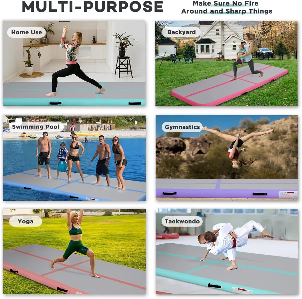 Inflatable Gymnastics Air Tumbling Track Mat 6ft 10ft 13ft 16ft 20ft, Air Tumble Track Mat with Electric Air Pump for Kids Adults Home Outdoor Training Cheerleader Yoga Water Park