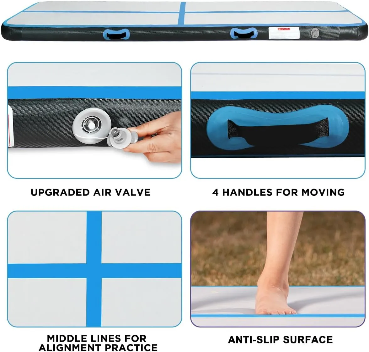 Inflatable Gymnastics Air Tumbling Track Mat 6ft 10ft 13ft 16ft 20ft, Air Tumble Track Mat with Electric Air Pump for Kids Adults Home Outdoor Training Cheerleader Yoga Water Park