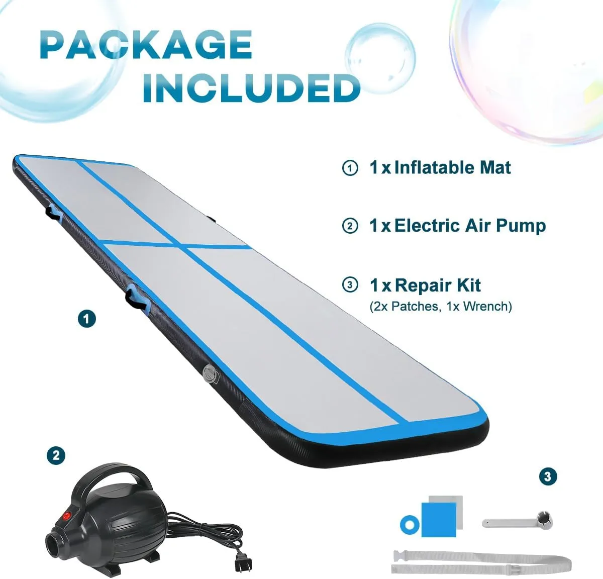 Inflatable Gymnastics Air Tumbling Track Mat 6ft 10ft 13ft 16ft 20ft, Air Tumble Track Mat with Electric Air Pump for Kids Adults Home Outdoor Training Cheerleader Yoga Water Park