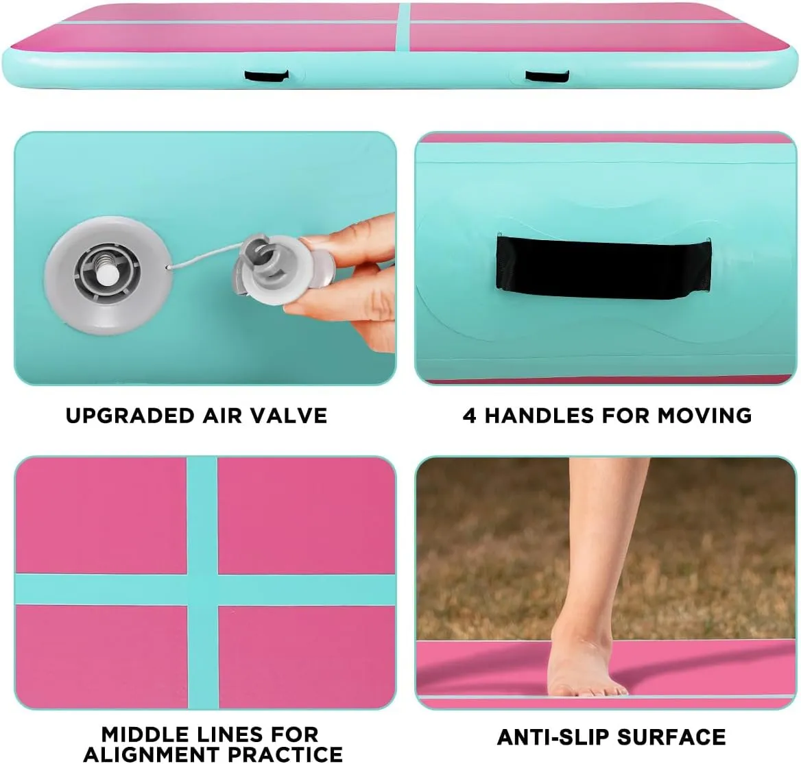 Inflatable Gymnastics Air Tumbling Track Mat 6ft 10ft 13ft 16ft 20ft, Air Tumble Track Mat with Electric Air Pump for Kids Adults Home Outdoor Training Cheerleader Yoga Water Park