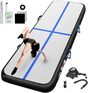 Inflatable Gymnastics Mat 10ft/13ft/16ft/20ft/ Air Tumbling Track Mats 4/8 inches Thick for Home Use/Training/Cheerleading/Yoga/Water with Pump