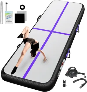 Inflatable Gymnastics Mat 10ft/13ft/16ft/20ft/ Air Tumbling Track Mats 4/8 inches Thick for Home Use/Training/Cheerleading/Yoga/Water with Pump