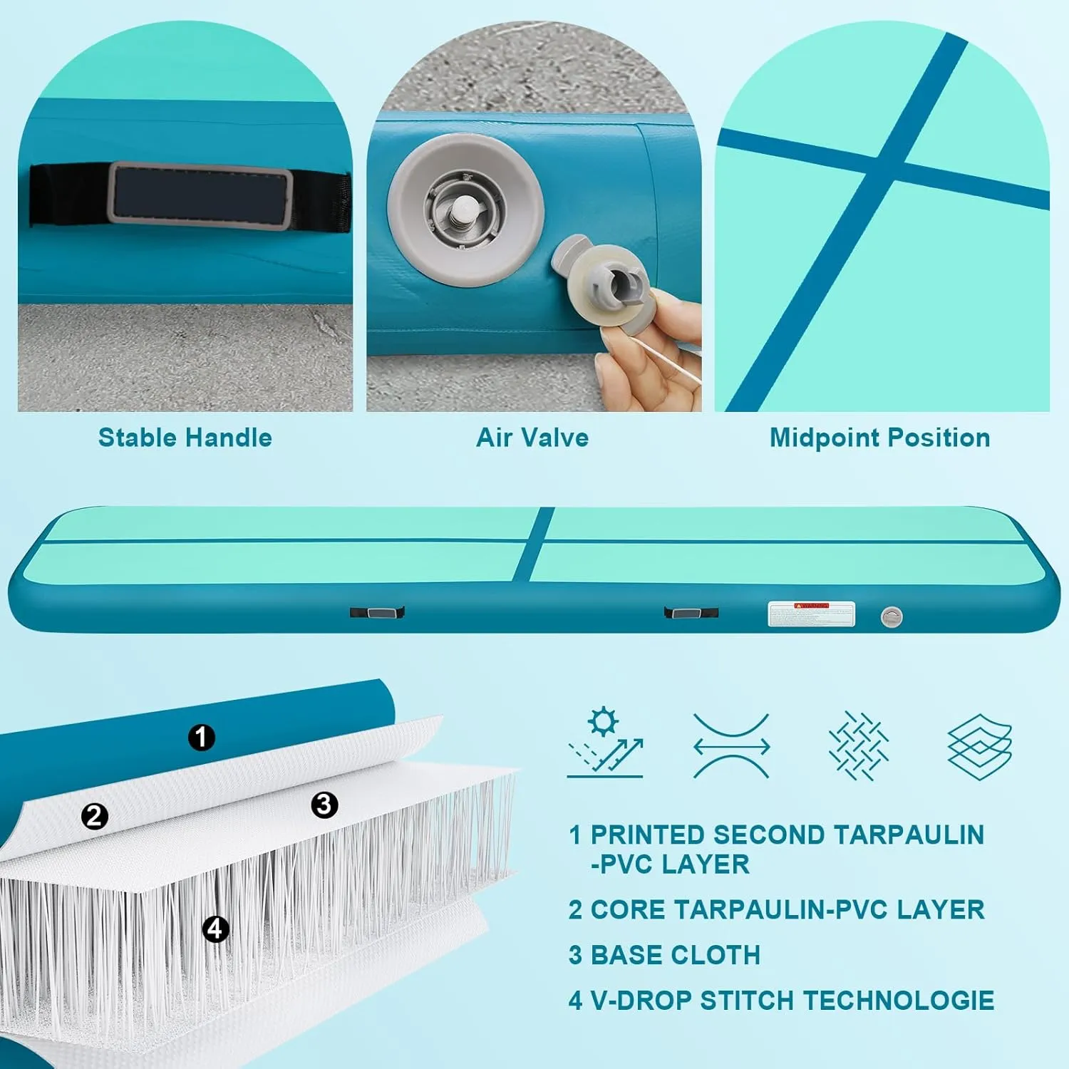 Inflatable Gymnastics Mat 10ft/13ft/16ft/20ft/ Air Tumbling Track Mats 4/8 inches Thick for Home Use/Training/Cheerleading/Yoga/Water with Pump