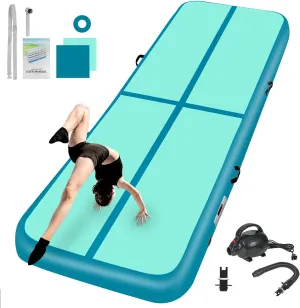 Inflatable Gymnastics Mat 10ft/13ft/16ft/20ft/ Air Tumbling Track Mats 4/8 inches Thick for Home Use/Training/Cheerleading/Yoga/Water with Pump