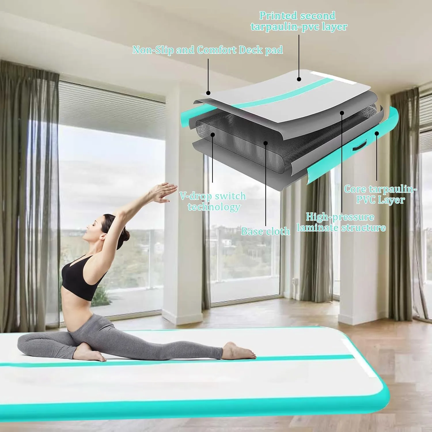 Inflatable Gymnastics Mat Training Mats 6.6ft/10ft/13ft/16ft/20ft Tumble Track with Air Pump for Gym Training Yoga Cheerleading Tumble Water Gymnastics
