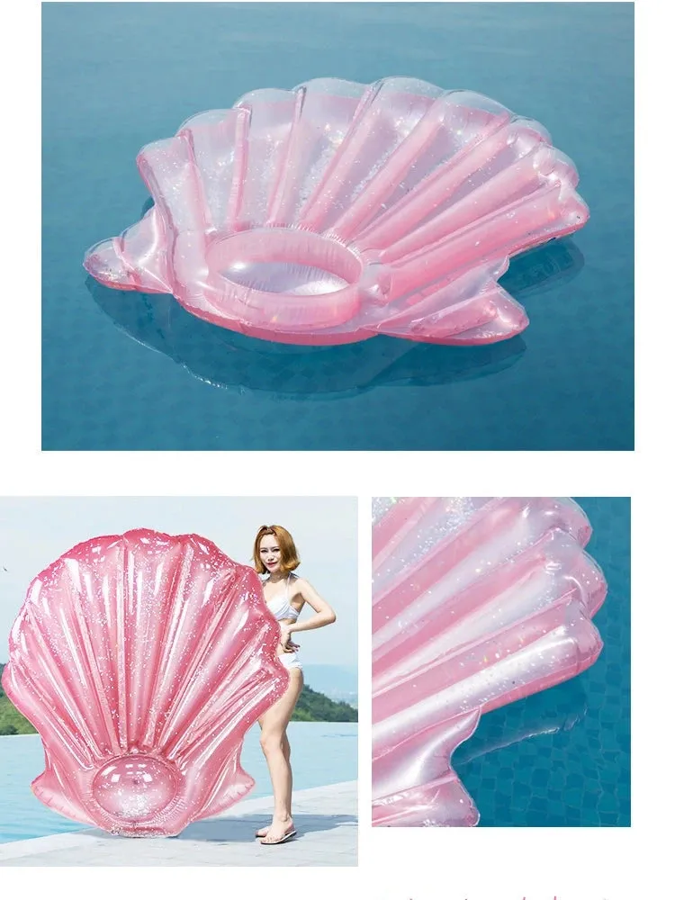 Inflatable Pink Scallop Shell Floating Bed - Seaside Photo Prop
