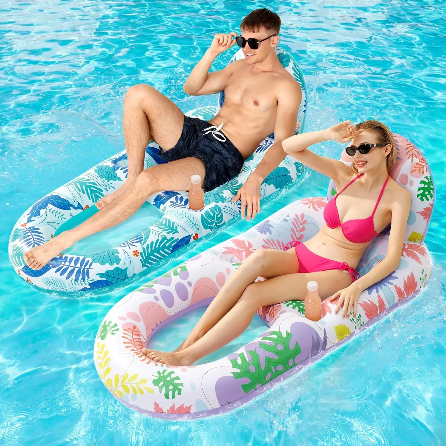 Inflatable Pool Float Mat, X-Large, Heavy Duty Pool Floats Adult with Headrest, Cool Pool Float Sunbed with Grab Handles for Swimming Pool, Beach,