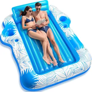 Inflatable Pool Lounger Float for Adults - JIANYHW X-Large Beach Sun Tan Tub Pool Lounge Raft Sunbathing Pool Floaties with 2 Food/Drink Holder, Blow Up Tanning Pool Bed Floating Mat