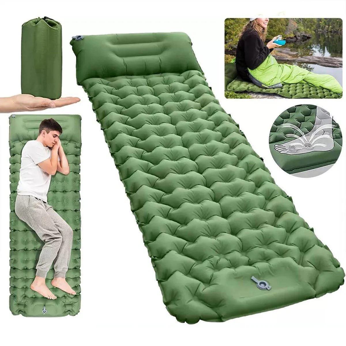 Inflatable Sleeping Mat Portable Airbed Camping Hiking Moisture Resistant Pad