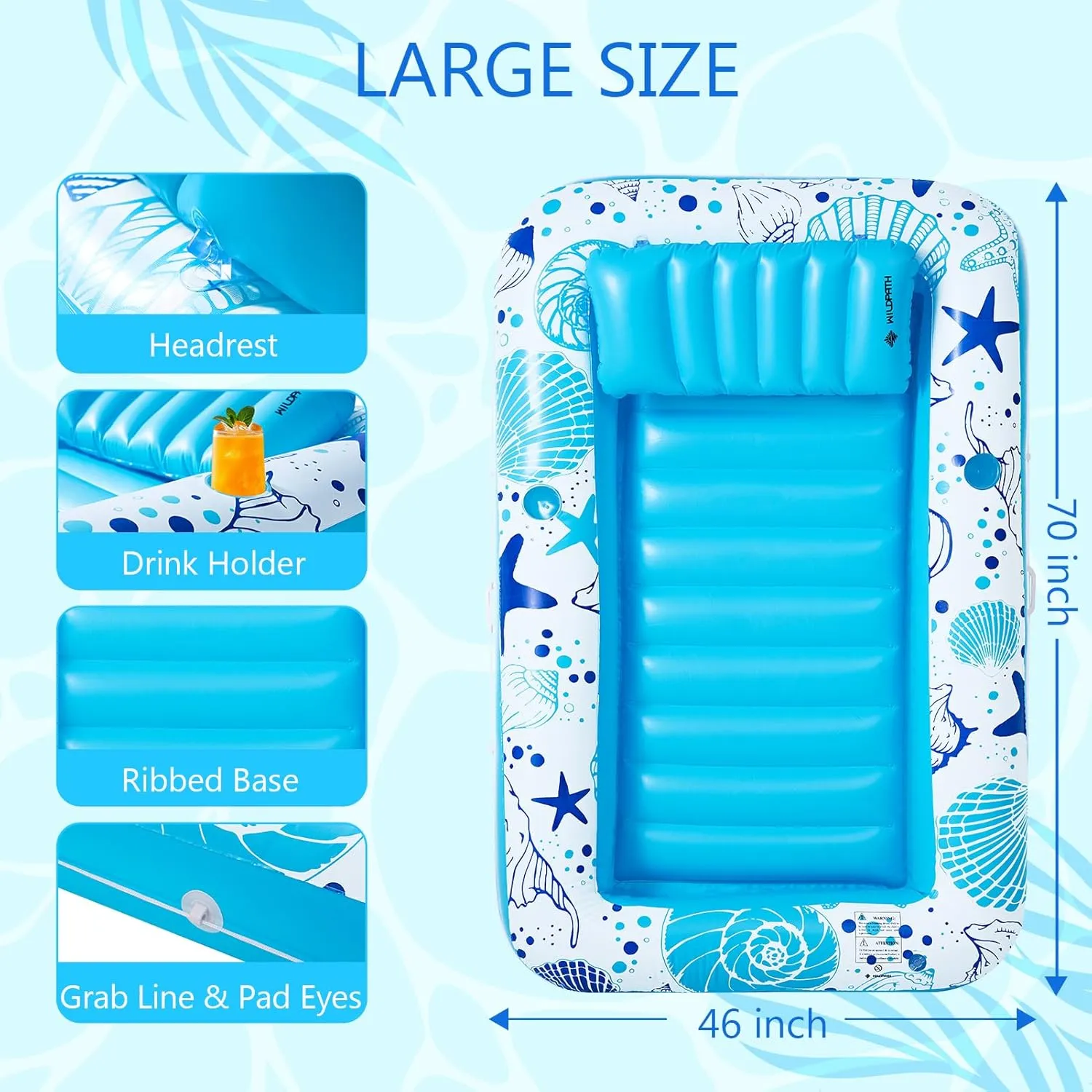 Inflatable Tanning Pool Lounger Float for Adults, 70" x 46" Pool Floats with Pillow, Large Tanning Bed for Backyard, Inflatable Sofa Pool Party Favors, Blue