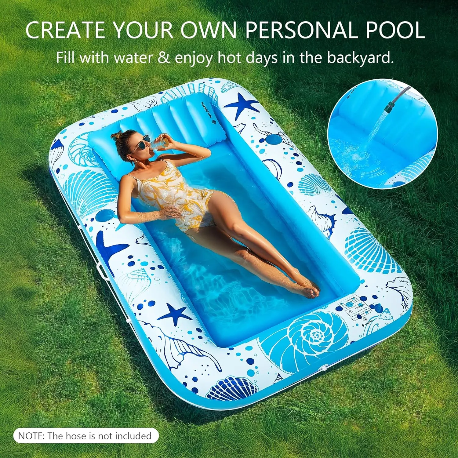 Inflatable Tanning Pool Lounger Float for Adults, 70" x 46" Pool Floats with Pillow, Large Tanning Bed for Backyard, Inflatable Sofa Pool Party Favors, Blue
