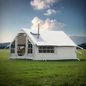 Inflatable Tent with Opening Chimney and Skylight, Outdoor Tent for 2-8 Persons with Air Pump, Large Waterproof Oxford Cloth Inflatable Tent, Easy Setup, Air Tent,Grey1