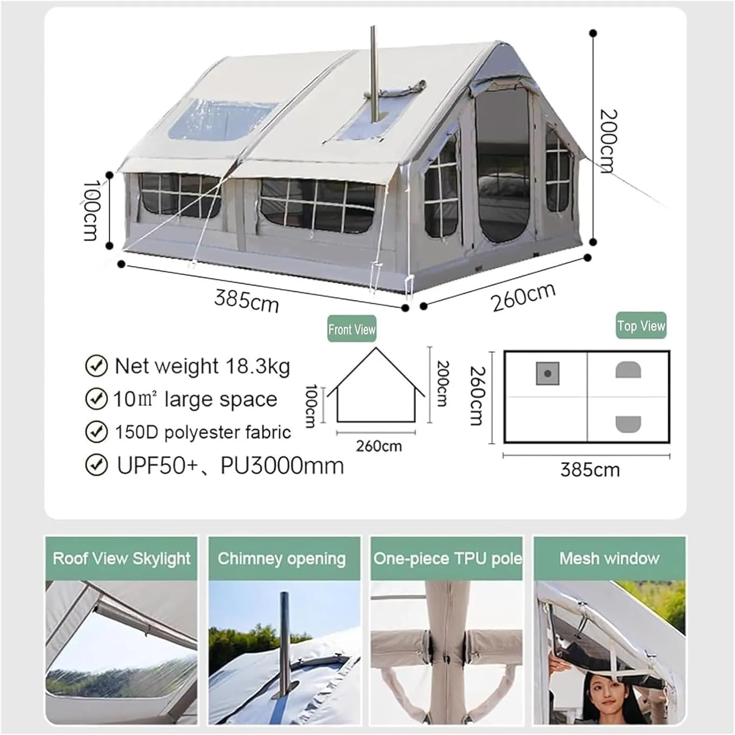 Inflatable Tents,Glamping Tent, Inflatable Camping Tent for 2-8 Persons 4-Season Inflatable Tent Glamping Outdoor Air Blow Up Tent(Grey2)