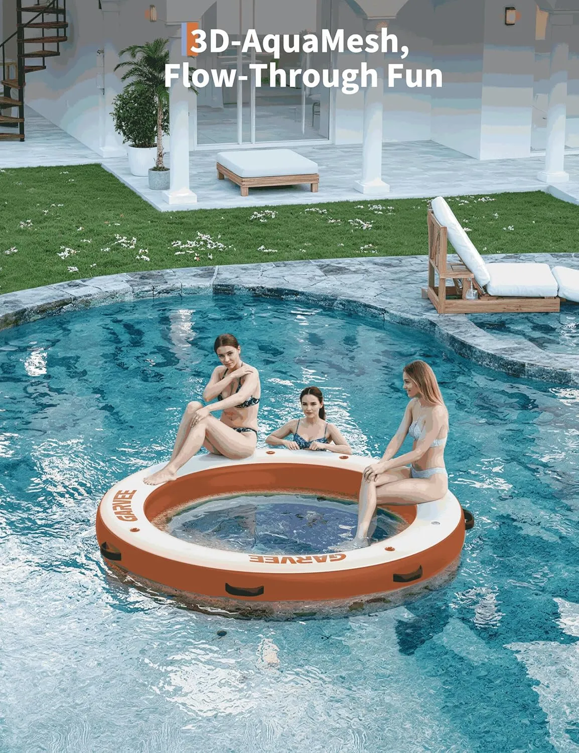 Inflatable Water Hammock Floating Dock Mesh, 10FT/8FT Sunchill Float Ring Heavy Duty River Floats Lake Raft for Tanning Pool Float Island Platform Pad Mat Party