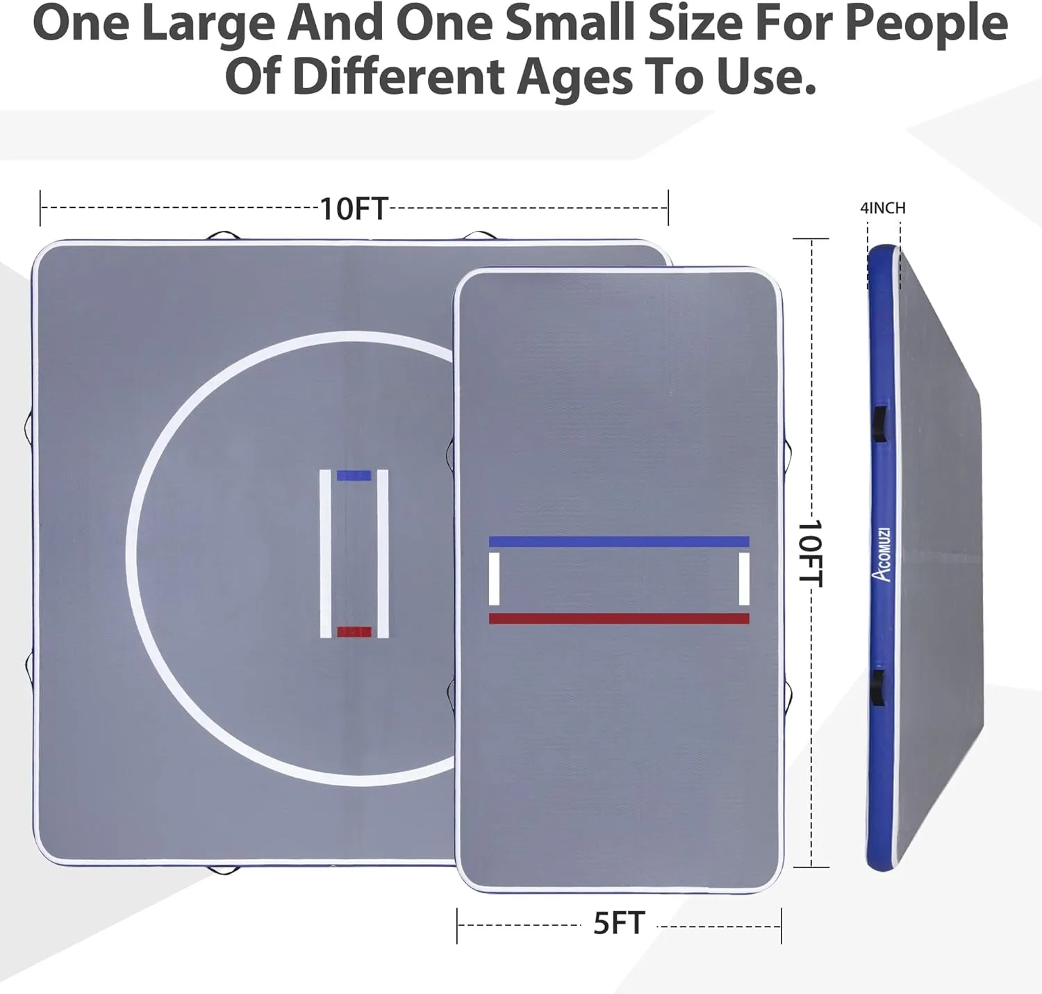 Inflatable Wrestling Mat 10FT/5FT, Portable Jiu Jitsu Mats Wrestling Mat for Home, Outdoor or Indoor Training Mat for Water Yoga, Gymnastics, Gray