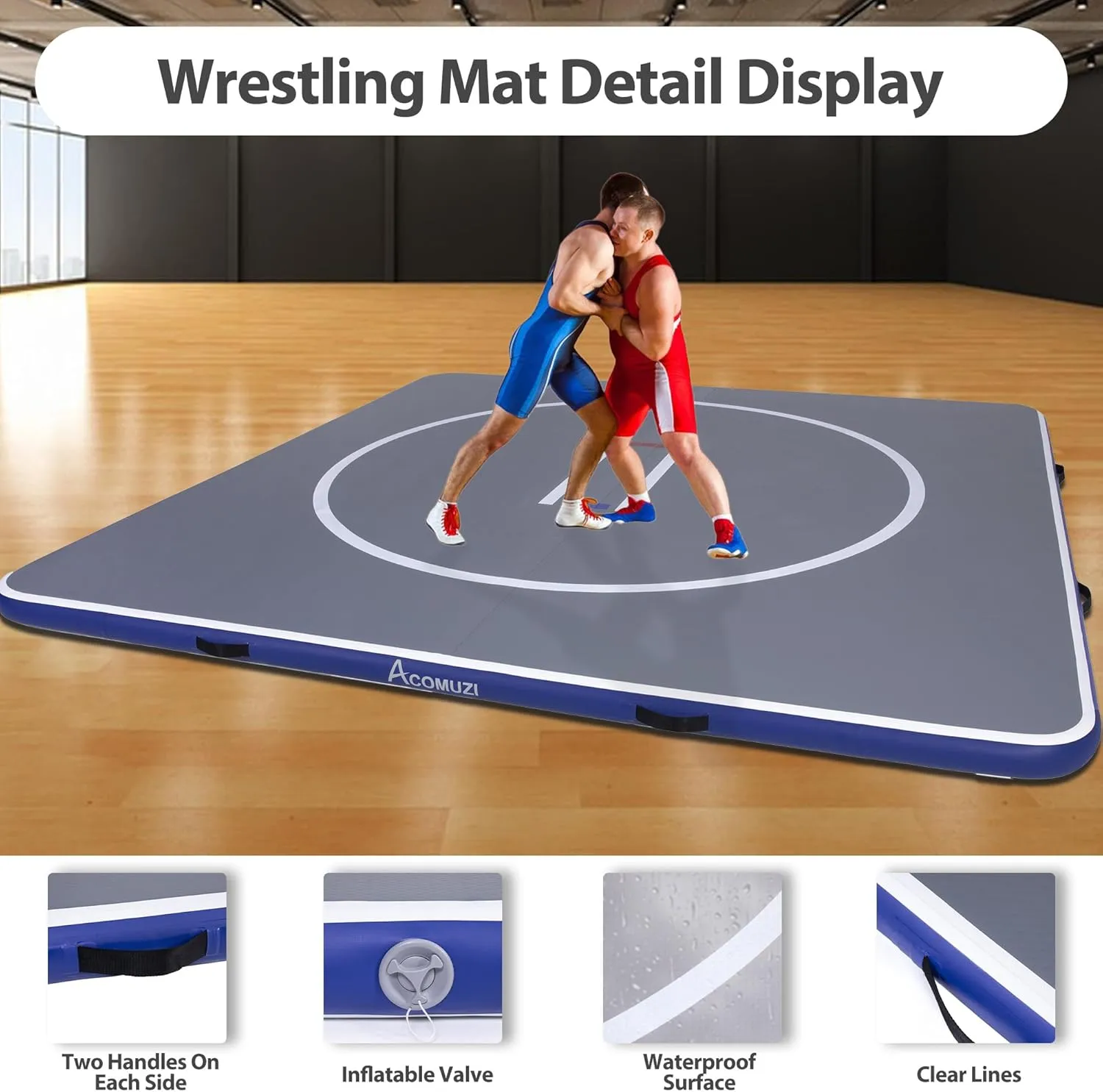 Inflatable Wrestling Mat 10FT/5FT, Portable Jiu Jitsu Mats Wrestling Mat for Home, Outdoor or Indoor Training Mat for Water Yoga, Gymnastics, Gray