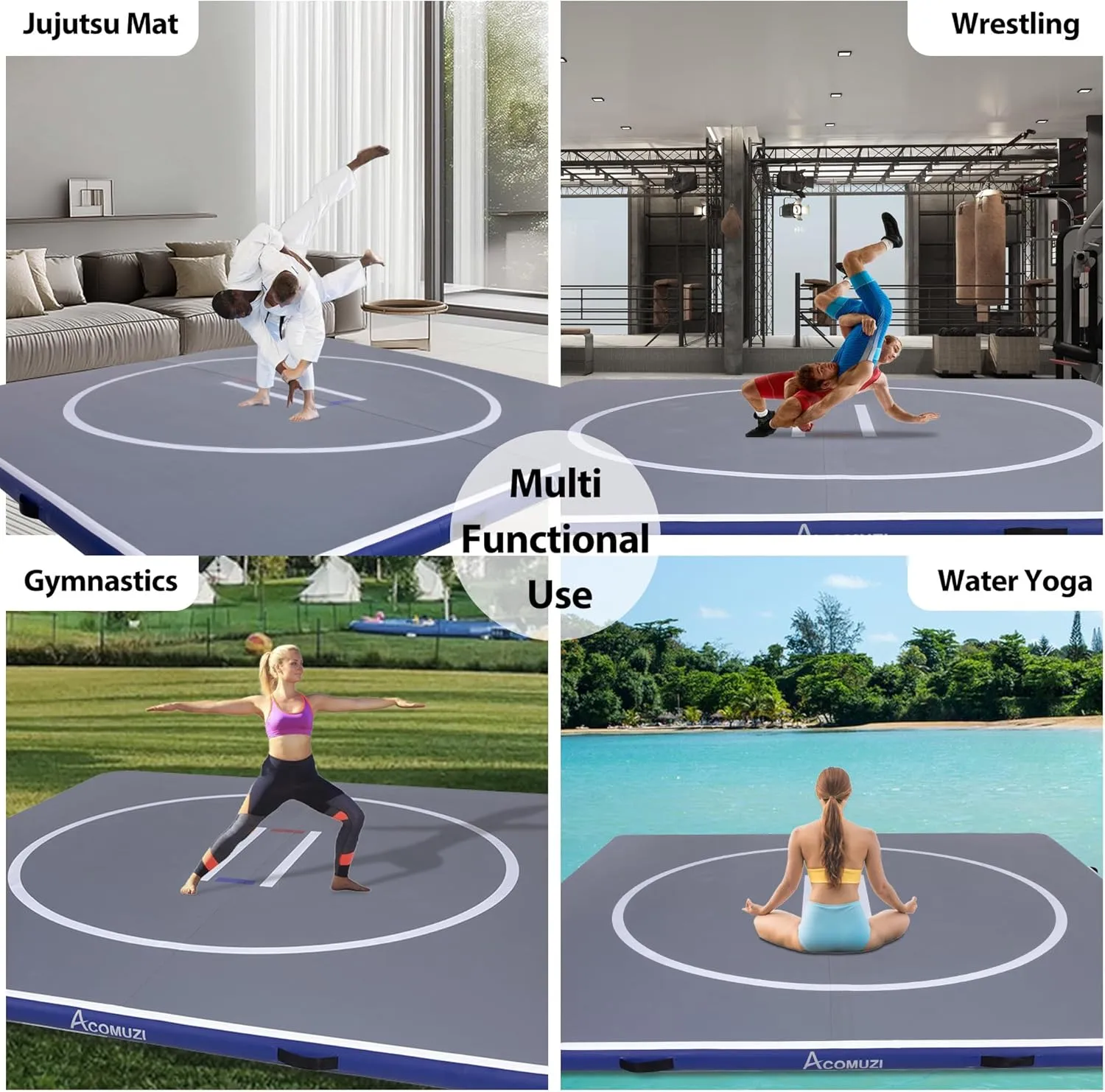 Inflatable Wrestling Mat 10FT/5FT, Portable Jiu Jitsu Mats Wrestling Mat for Home, Outdoor or Indoor Training Mat for Water Yoga, Gymnastics, Gray