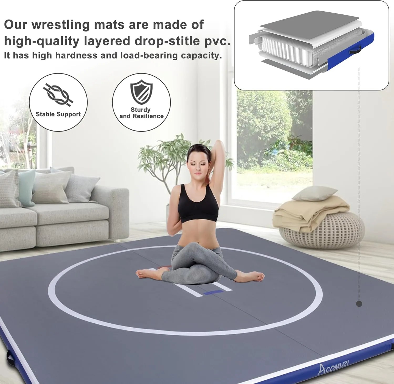Inflatable Wrestling Mat 10FT/5FT, Portable Jiu Jitsu Mats Wrestling Mat for Home, Outdoor or Indoor Training Mat for Water Yoga, Gymnastics, Gray