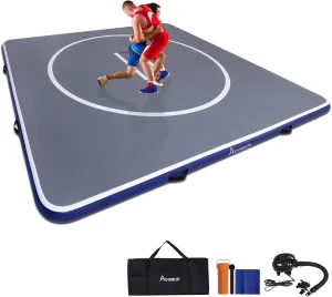 Inflatable Wrestling Mat 10FT/5FT, Portable Jiu Jitsu Mats Wrestling Mat for Home, Outdoor or Indoor Training Mat for Water Yoga, Gymnastics, Gray