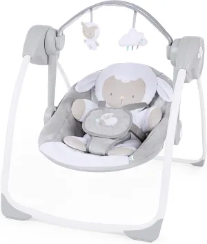 Ingenuity Comfort 2 Go Compact Portable 6-Speed Cushioned Baby Swing with Music, Folds Easy, 0-9 Months 6-20 lbs (Cuddle Lamb)