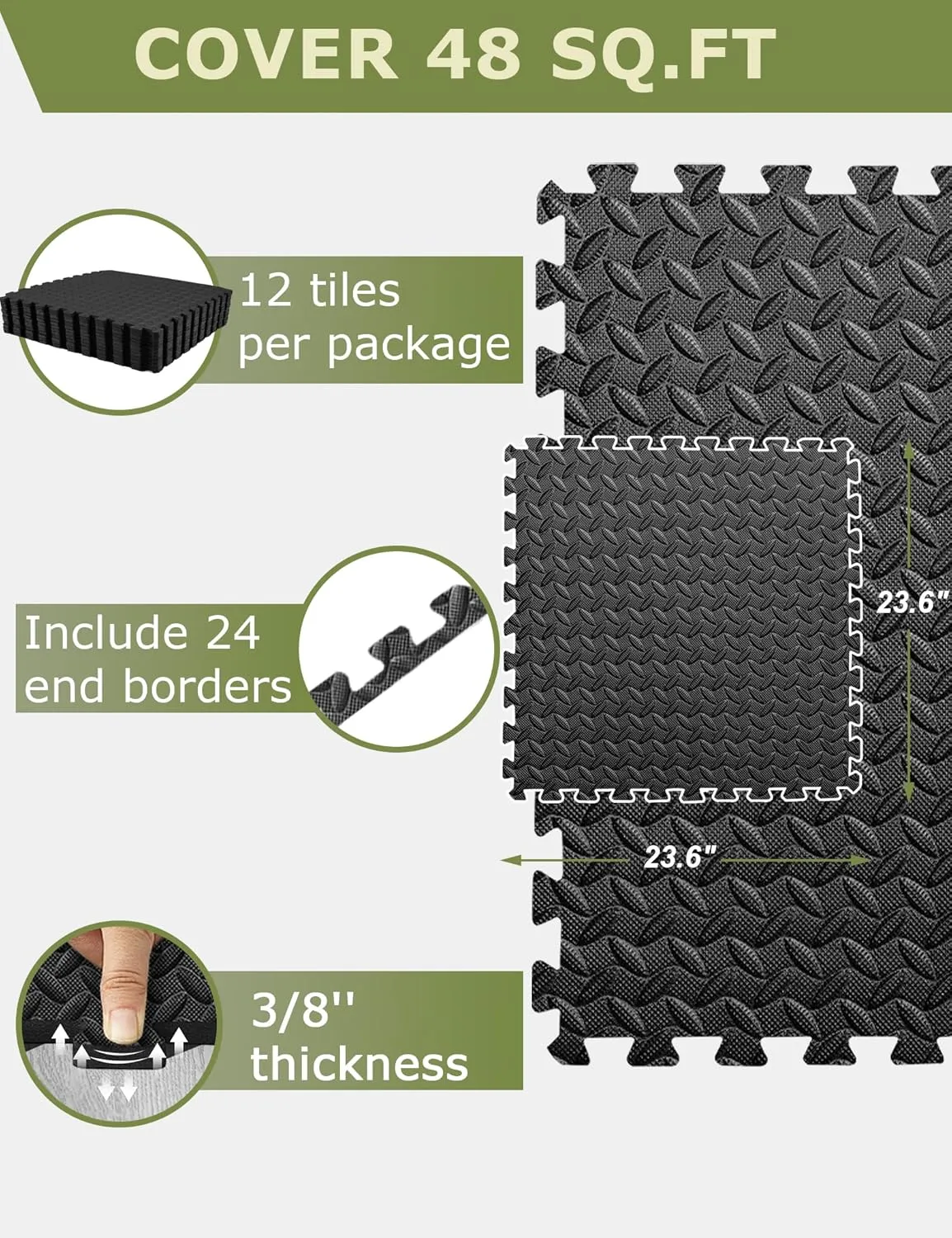 innhom 12/24/48 Tiles Gym Flooring Gym Mats Exercise Mat for Floor Workout Mat Foam Floor Tiles for Home Gym Equipment Garage