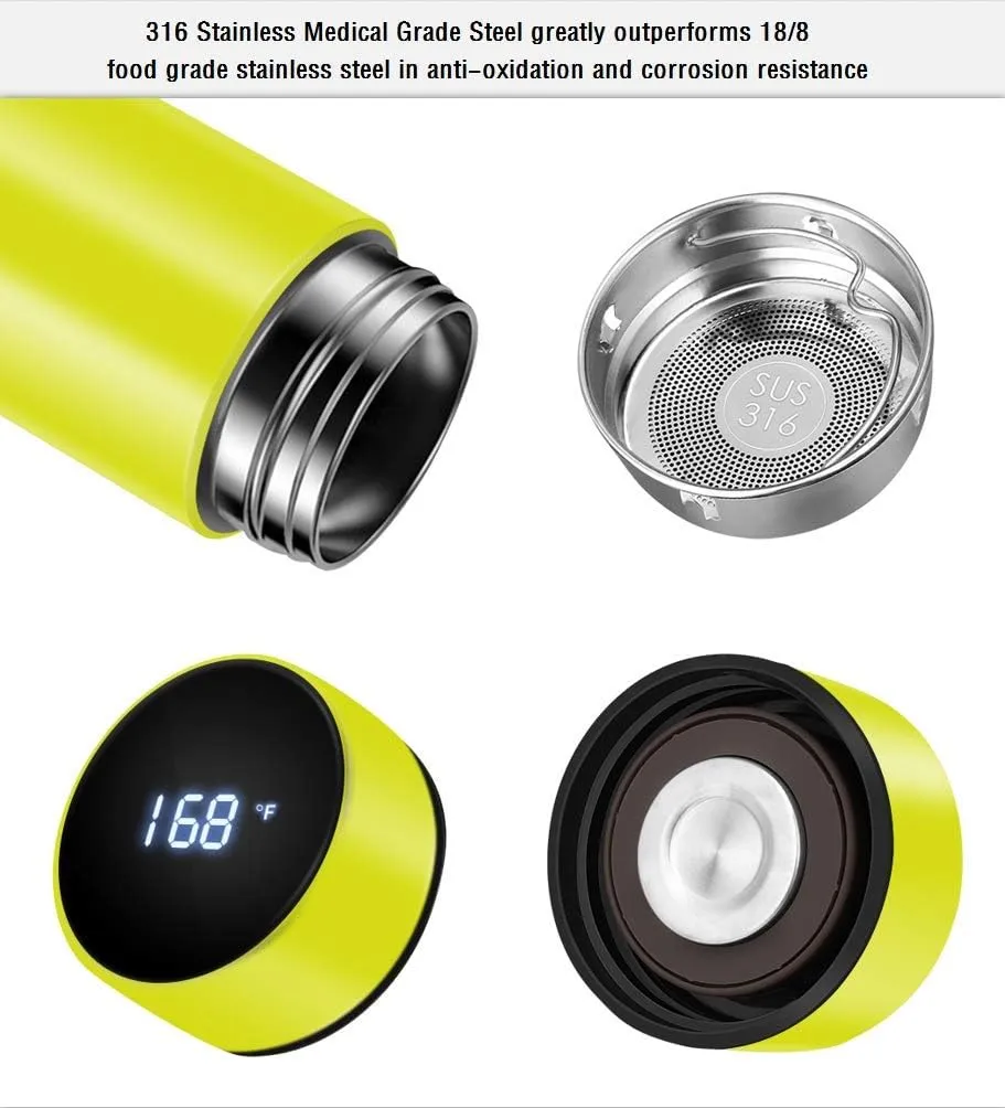 Insulated bottle,Coffee bottle,Tea Infuser Bottle,Smart Sports Water Bottle with LED Temperature Display,Double Wall Vacuum Insulated Water Bottle, Stay Hot for 24 Hrs,Cold for 24 Hrs (Orange)