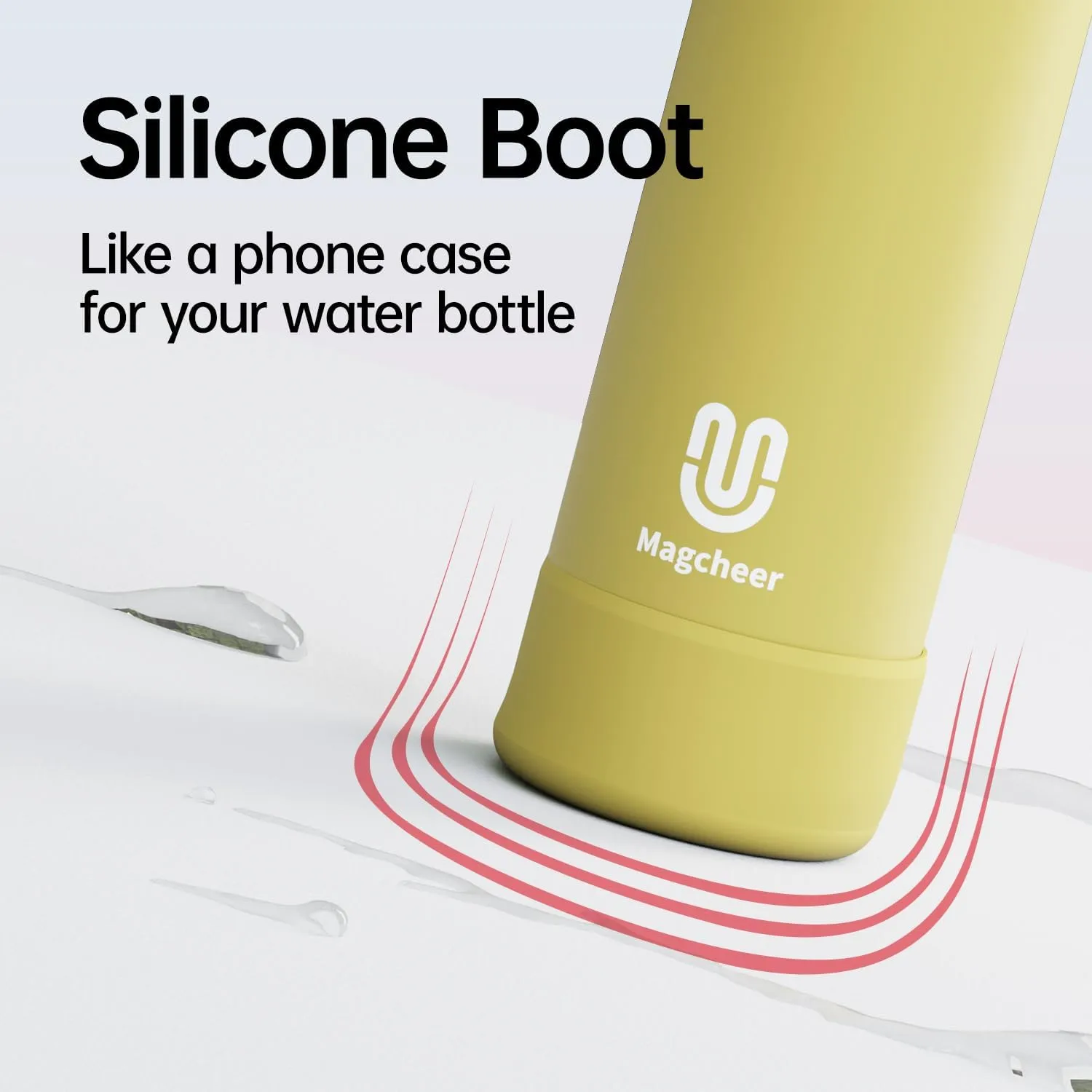 Insulated Magnetic Water Bottle - Reusable Stainless Steel Bottle with MagSafe Compatible Phone Holder - Keeps Cold for 24 Hours - Perfect for Gym, Sports, and Travel - Yellow 32oz
