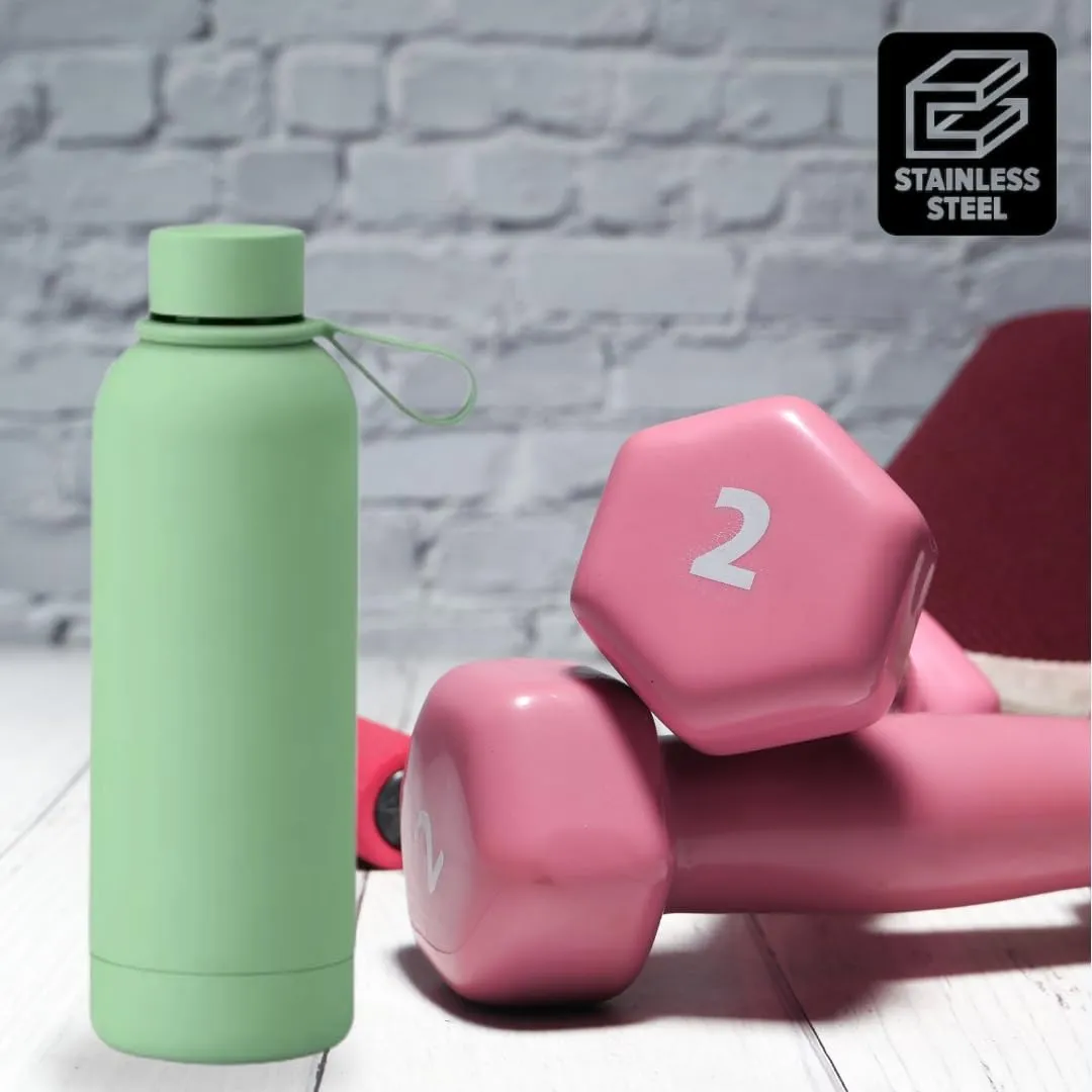 Insulated Water Bottle -17 oz Stainless Steel Rubber Coated Double Wall Water Bottles - Water Thermos Leakproof Lightweight,BPA Free - Gym Water Bottle (Avocado Green)
