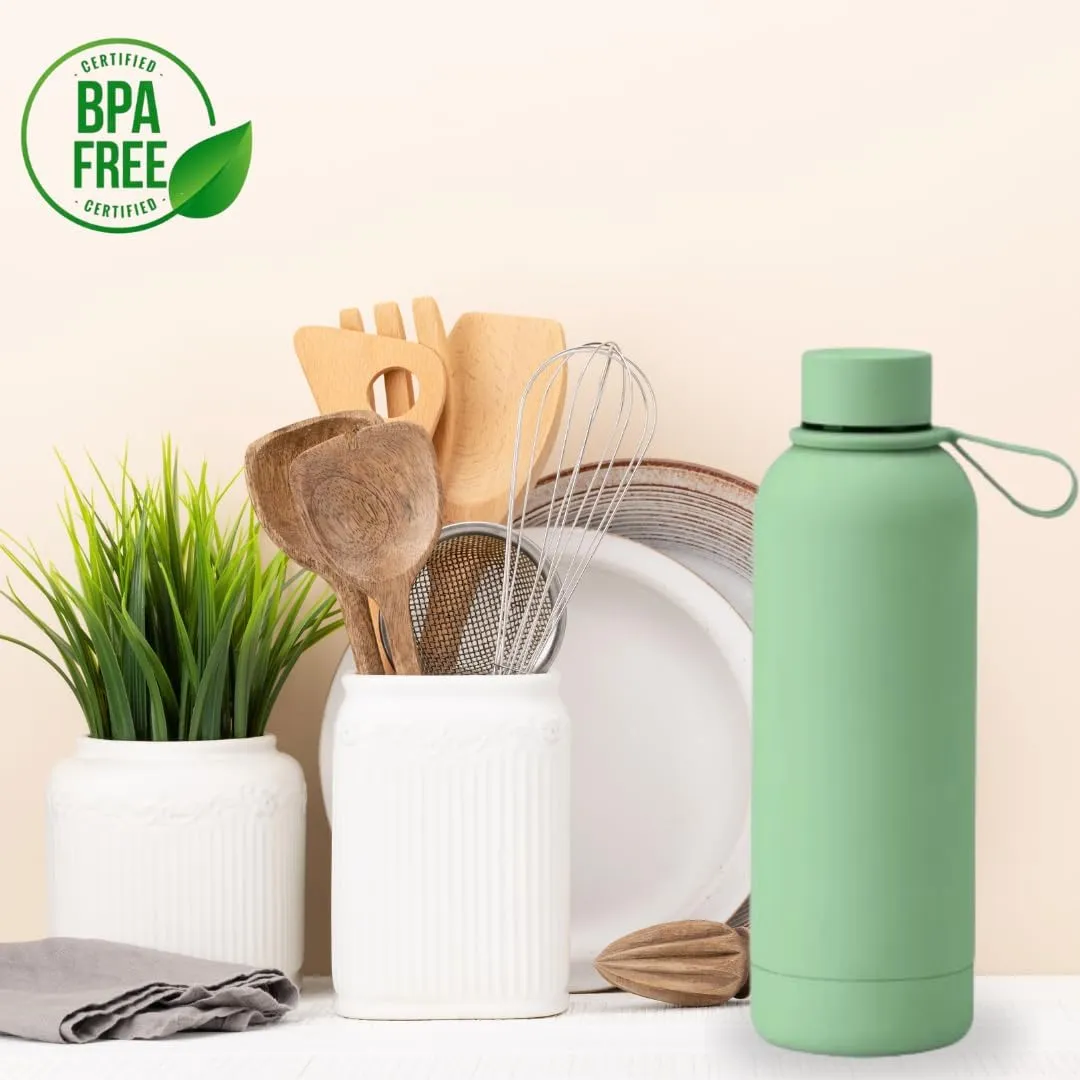 Insulated Water Bottle -17 oz Stainless Steel Rubber Coated Double Wall Water Bottles - Water Thermos Leakproof Lightweight,BPA Free - Gym Water Bottle (Avocado Green)