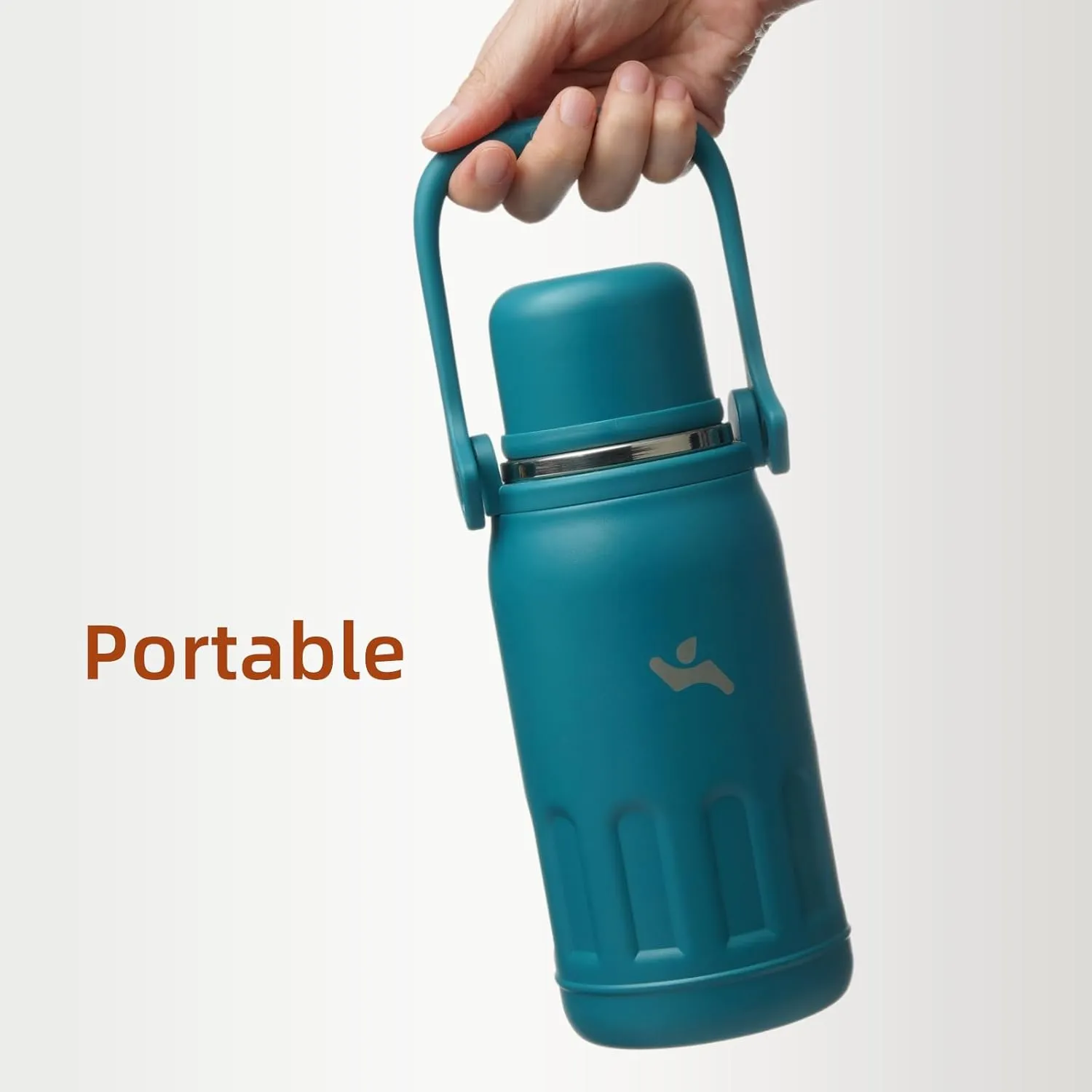 Insulated Water Bottle with Handle and Strap,Vacuum Travel Tumbler with Cup Lid,Thermo Coffee Cup for Hot Cold Drinks 40 OZ,Lake Blue