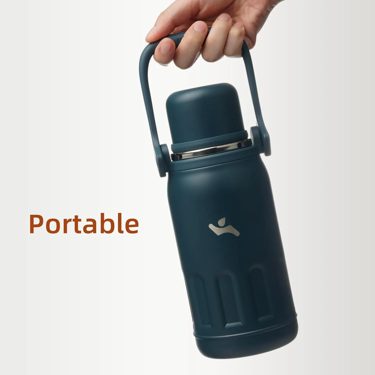Insulated Water Bottle with Handle and Strap,Vacuum Travel Tumbler with Cup Lid,Thermo Coffee Cup for Hot Cold Drinks 40 OZ,Navy Blue