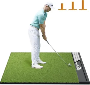 Integrated 5x4ft & 6x4ft Golf Mat with Ball Tray, Thickening Golf Mats Practice Outdoor & Indoor, Artificial Turf Matt with 3 Tees for Hitting, Driving, Chipping, Swing in Backyard, Garage or Basement