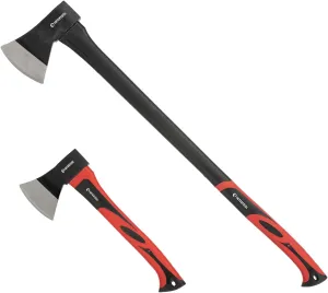 INTERTOOL 15” Hatchet and 36” Chopping Axe Set - Small Ax and Tree Felling Tool with Shock Absorbing Fiberglass Handles & Blade Protectors HT-0261-0264