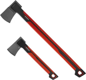 INTERTOOL Felling Axe and Hatchet Set, 4 lbs Full-Size Axe with 28-inch Handle, 1.5 lbs Small Axe with 14-inch Handle, Shock Absorbing, Anti-Slip HT08-0296-0291