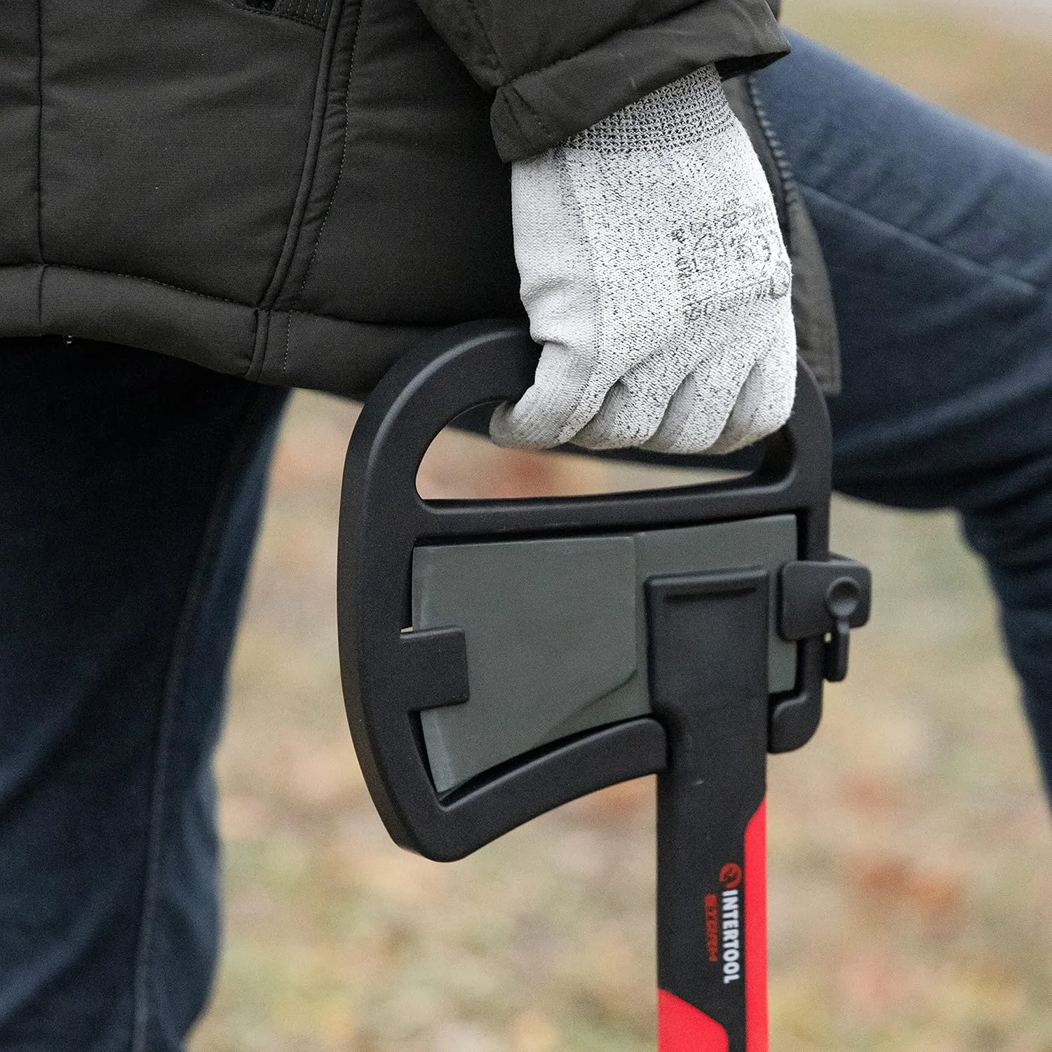 INTERTOOL Hatchet Lightweight for Camp Firewood Splitting & Kindling - Small 14" Wood Chopping Axe with Shock Absorbing Anti-Slip Handle & Sheath - Ax for Outdoor, Hiking, and Gardening - HT08-0291