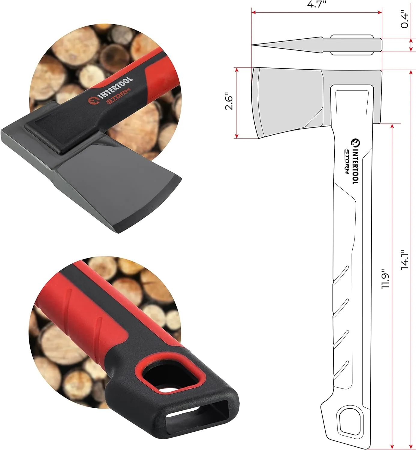 INTERTOOL Hatchet Lightweight for Camp Firewood Splitting & Kindling - Small 14" Wood Chopping Axe with Shock Absorbing Anti-Slip Handle & Sheath - Ax for Outdoor, Hiking, and Gardening - HT08-0291