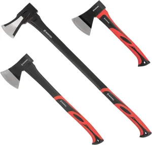 INTERTOOL Wood Splitting Maul and Axe Set, 35-inch Heavy Duty Maul, 24-Inch Felling Axe, 15-inch Chopping Hatchet, Shock Absorbing Fiberglass Handles with Blade Protectors HT-0275-0263-0261