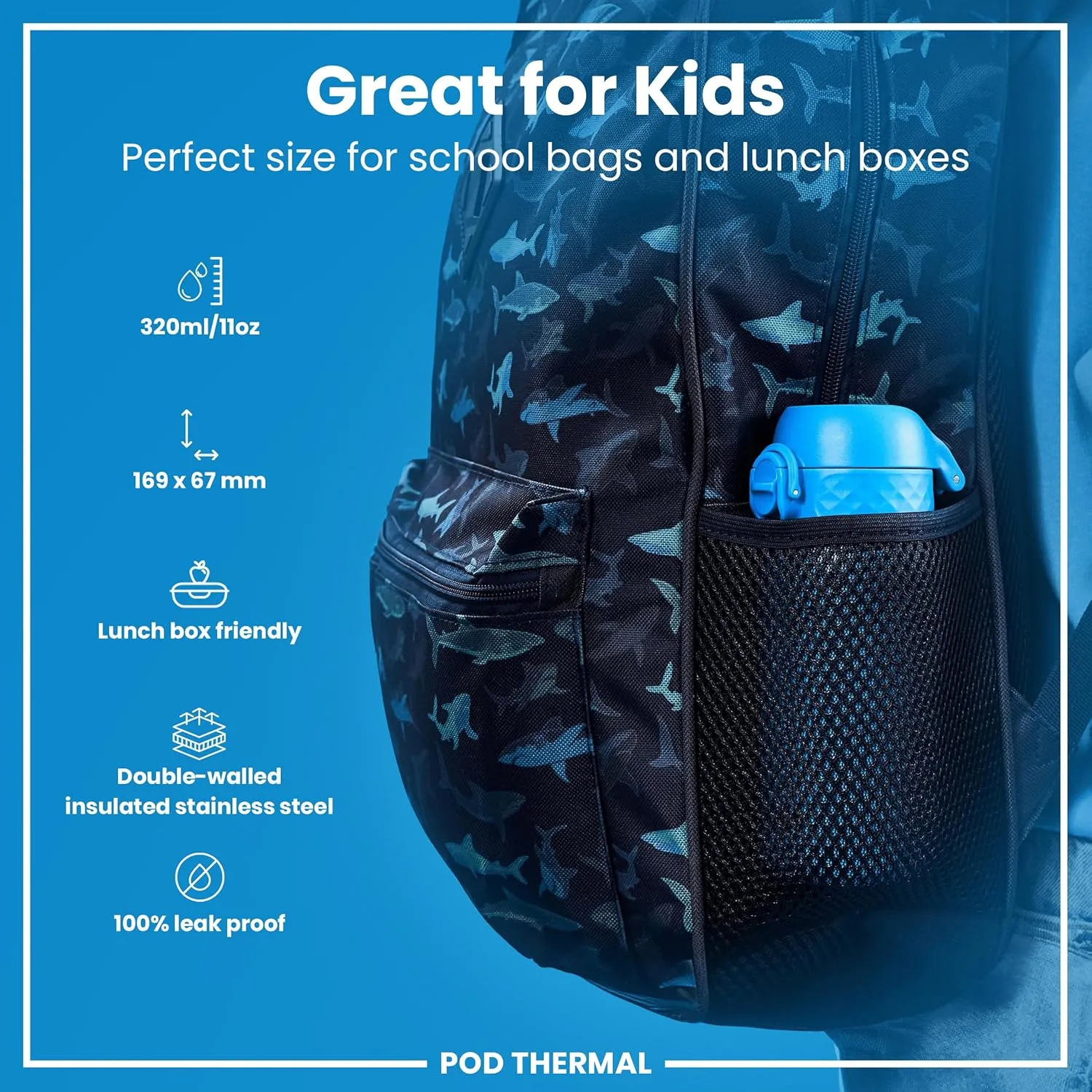 ION8 Insulated Steel Water Bottle, 320 ml/11 oz, Leak Proof, Easy to Open, Secure Lock, Dishwasher Safe, Carry Handle, Flip Cover, Scratch Resistant, Durable Stainless Steel, Carbon Neutral, Blue
